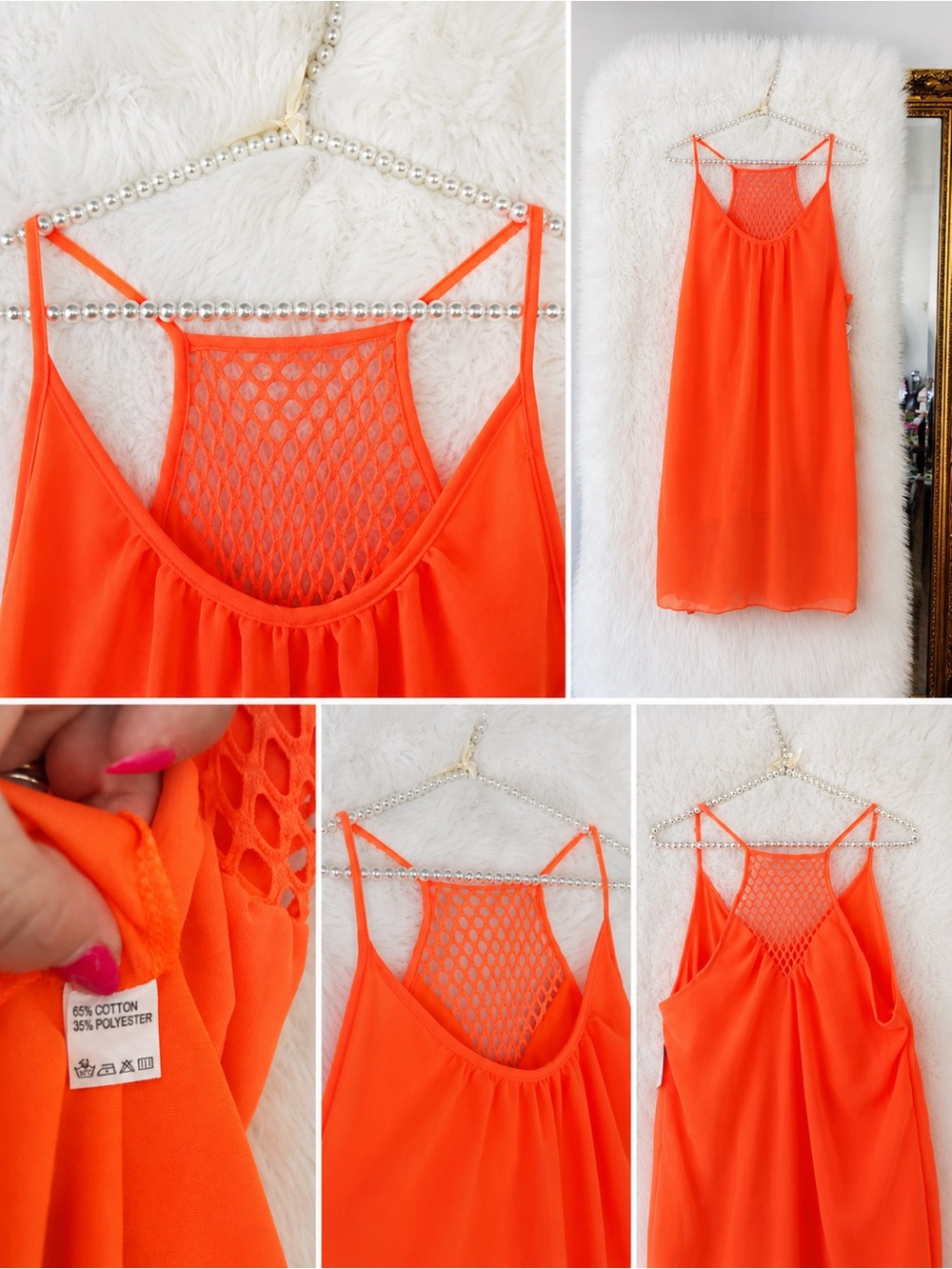 Bright Orange Mesh-Back Slip Dress